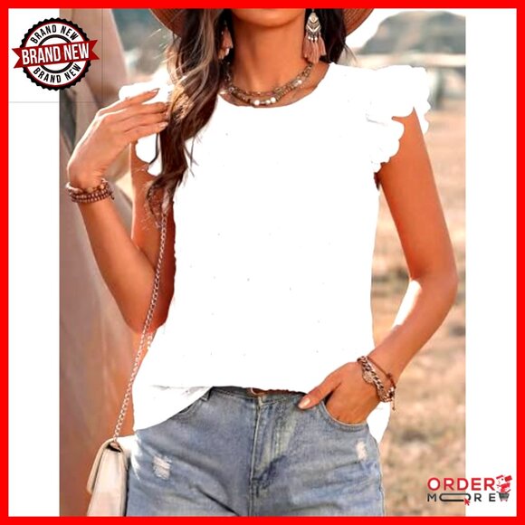 Lace Embroidered Floral Blouse with Cap Sleeves and Keyhole Back - Picture 5 of 7